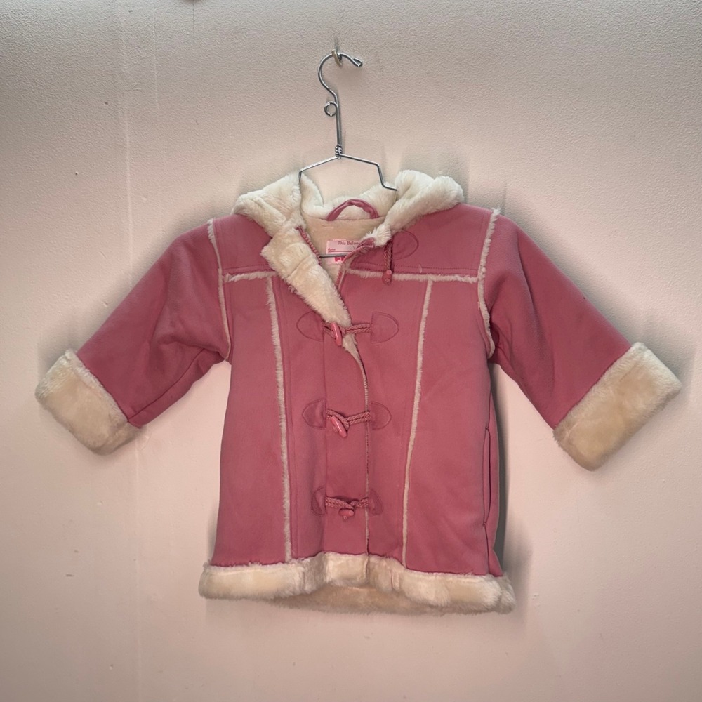 Friends Baby Girl Pink Faux Fur Lined Hooded Suede Coat 2T Winter‎